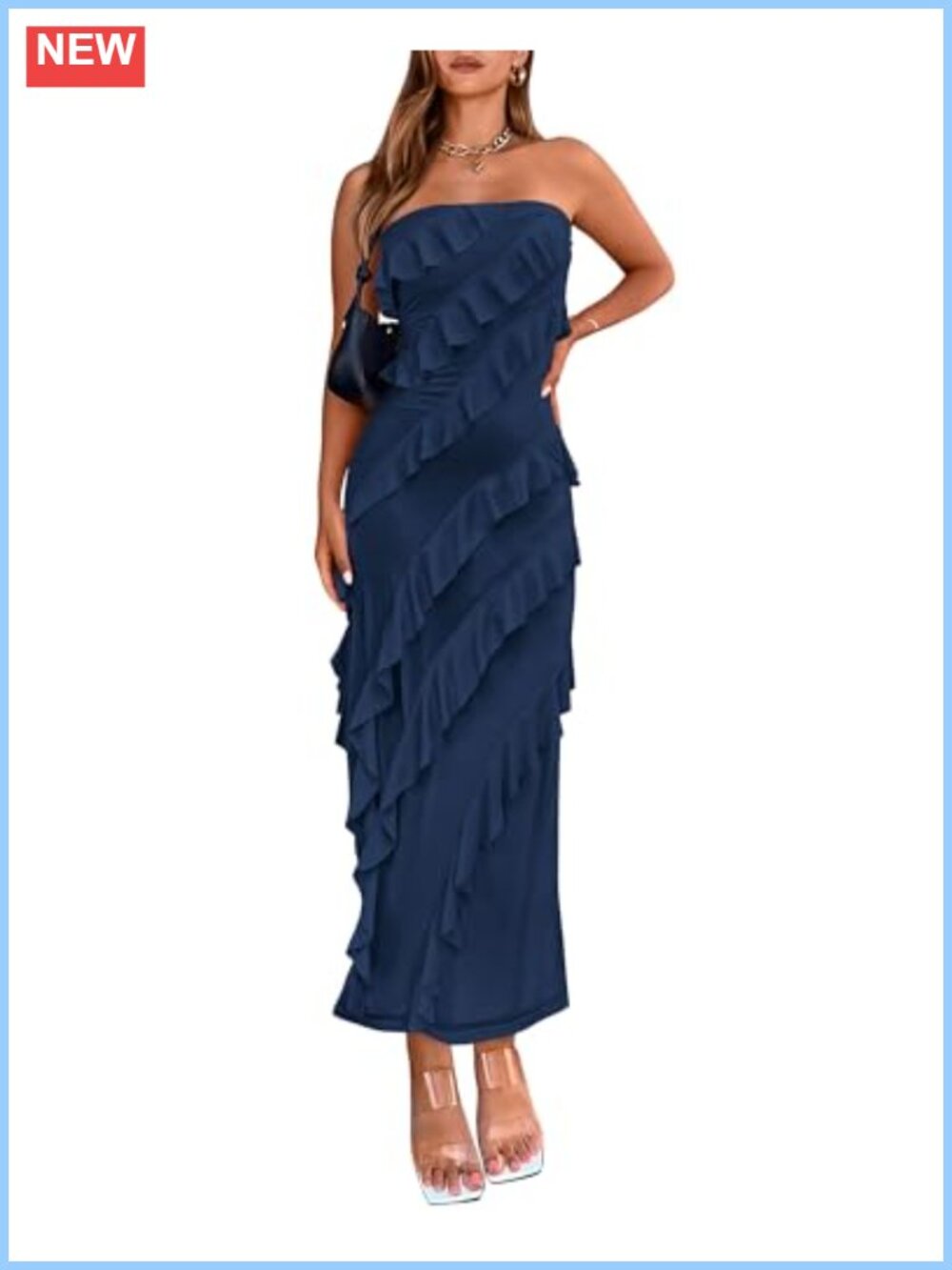 BTFBM Women's Strapless Ruffle Bodycon Maxi Formal Wedding Guest Dress